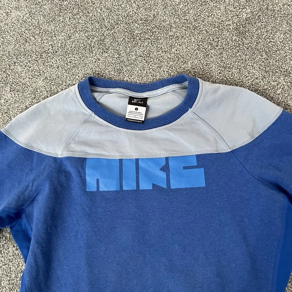 Nike Dri-FIT Sweatshirt Blue Crewneck Pullover Zipper Pockets Womens L
